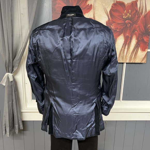 John W. Nordstrom Corduroy Blazer Jacket Sport Coat Mens 40R Cotton Bamboo Navy - Picture 12 of 13